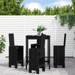 Berkfield 5 Piece Garden Bar Set Black Solid Wood Pine - thumbnail 1