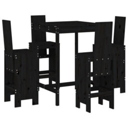 Berkfield 5 Piece Garden Bar Set Black Solid Wood Pine - thumbnail 2