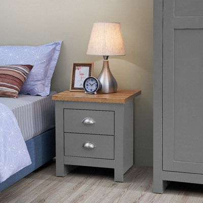 Timber Art Design Lisbon Bedside Cabinet Bedroom Furniture Nightstand Table 2 Drawers Light Grey - image 1