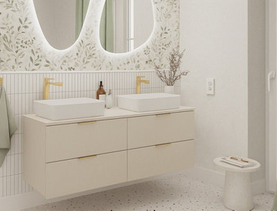 Impact Furniture Double Vanity Unit 1200mm Beige Bathroom Sink Cabinet Countertop Floating 4 Drawer Wall Storage Cashmere Worktop Dalia - image 1
