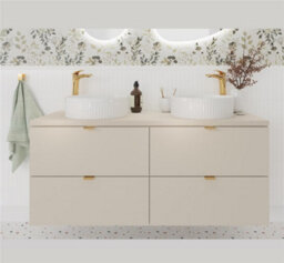 Impact Furniture Double Vanity Unit 1200mm Beige Bathroom Sink Cabinet Countertop Floating 4 Drawer Wall Storage Cashmere Worktop Dalia - thumbnail 5