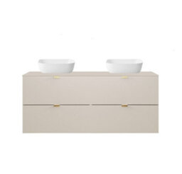 Impact Furniture Double Vanity Unit 1200mm Beige Bathroom Sink Cabinet Countertop Floating 4 Drawer Wall Storage Cashmere Worktop Dalia - thumbnail 3