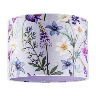Happy Homewares Vivid And Chic Lavender Velvet Lamp Shade With Blue And White Flowers - image 1