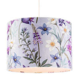 Happy Homewares Vivid And Chic Lavender Velvet Lamp Shade With Blue And White Flowers - thumbnail 2