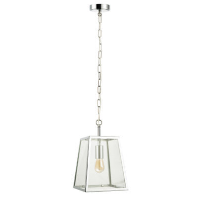 Happy Homewares Classic Lantern Pendant Lamp In Polished Chrome With Clear Glass Sides - image 1
