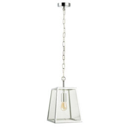 Happy Homewares Classic Lantern Pendant Lamp In Polished Chrome With Clear Glass Sides - thumbnail 1