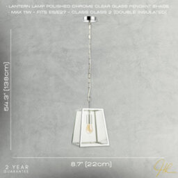 Happy Homewares Classic Lantern Pendant Lamp In Polished Chrome With Clear Glass Sides - thumbnail 7