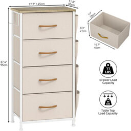 Narrow Chest Of Drawers With 4 Drawers, Fabric Chest Drawers - thumbnail 2