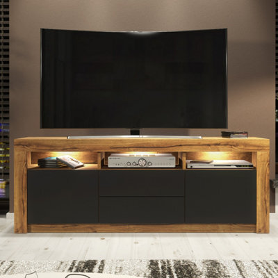 Creative Furniture Shine Tv Unit 160Cm - Dark Oak & Black Matt Doors And Led Lights - image 1