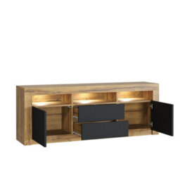 Creative Furniture Shine Tv Unit 160Cm - Dark Oak & Black Matt Doors And Led Lights - thumbnail 8