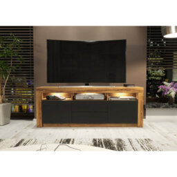 Creative Furniture Shine Tv Unit 160Cm - Dark Oak & Black Matt Doors And Led Lights - thumbnail 2