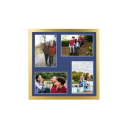 AK Frames 12X12 Gold Sleek Multi Photo Frame With Blue Mount - Holds 4 Apertures (4X) 6X4 Photos - thumbnail 1
