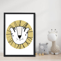 Artze Wall Art Cute Yellow Lion Scandi Animal Art Print With Black Frame Size: A4 - thumbnail 2