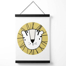 Artze Wall Art Cute Yellow Lion Scandi Animal Art Print With Black Frame Size: A4 - thumbnail 1