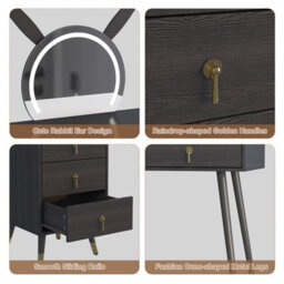 Keepreaper Black Dressing Table Vanity Desk With Mirror, Led Lights, 5 Drawers And Metal Legs - thumbnail 9