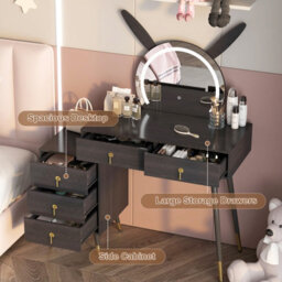 Keepreaper Black Dressing Table Vanity Desk With Mirror, Led Lights, 5 Drawers And Metal Legs - thumbnail 8