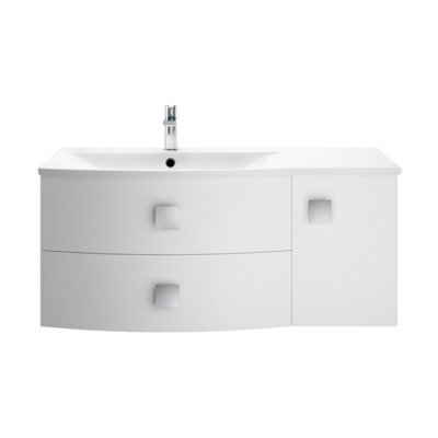 Hudson Reed Sarenna Wall Hung Lh 2 Drawer 1 Door Vanity Unit & Polymarble Basin, Moon White, 1012 X 504 X 448mm - image 1