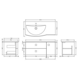 Hudson Reed Sarenna Wall Hung Lh 2 Drawer 1 Door Vanity Unit & Polymarble Basin, Moon White, 1012 X 504 X 448mm - thumbnail 5