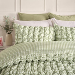 Ohs Gingham Filled Seersucker Duvet Cover Set With Pillowcase Bedding, Sage - Single - thumbnail 3