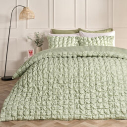 Ohs Gingham Filled Seersucker Duvet Cover Set With Pillowcase Bedding, Sage - Single - thumbnail 1
