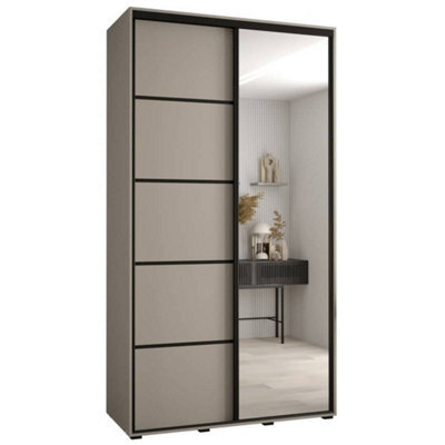 Arte Elegant Dakota V Sliding Door Wardrobe W1400mm H2350mm D600mm With Mirrored Door In Cashmere & Black Finish - image 1