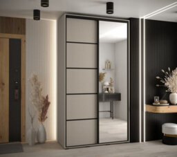 Arte Elegant Dakota V Sliding Door Wardrobe W1400mm H2350mm D600mm With Mirrored Door In Cashmere & Black Finish - thumbnail 2