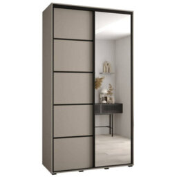 Arte Elegant Dakota V Sliding Door Wardrobe W1400mm H2350mm D600mm With Mirrored Door In Cashmere & Black Finish - thumbnail 1