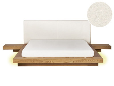 Beliani Bed With Led Boucle Zen 160 X 200 Cm (Eu King Size) Led Natural Ash Wood - image 1
