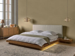 Beliani Bed With Led Boucle Zen 160 X 200 Cm (Eu King Size) Led Natural Ash Wood - thumbnail 2
