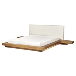 Beliani Bed With Led Boucle Zen 160 X 200 Cm (Eu King Size) Led Natural Ash Wood - thumbnail 6