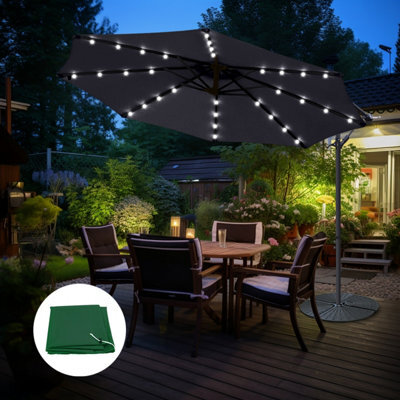 Sundaze Black 3M Banana Parasol Cantilever Umbrella 32 Led Garden Patio W/ Base And Cover - image 1