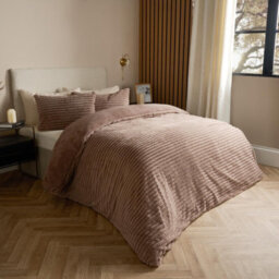 OHS Faux Fur Ribbed Fleece Duvet Cover Bedding Set, Mink - King - thumbnail 2