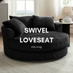 Home Detail Sky Swivel Loveseat, Black Jumbo Teddy Cord - thumbnail 5