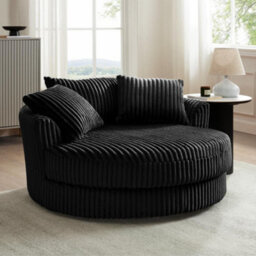 Home Detail Sky Swivel Loveseat, Black Jumbo Teddy Cord - thumbnail 1