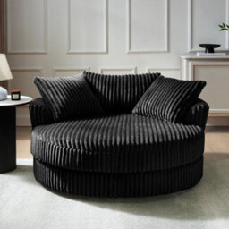 Home Detail Sky Swivel Loveseat, Black Jumbo Teddy Cord - thumbnail 2