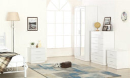 Reflect 2 Door Mirror Wardrobe, 5 Drawer Chest, 2X 2 Drawer Bedsides - White Gloss & Matt White - Modern Bedroom Furniture Set