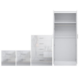 Reflect 2 Door Mirror Wardrobe, 5 Drawer Chest, 2X 2 Drawer Bedsides - White Gloss & Matt White - Modern Bedroom Furniture Set - thumbnail 6