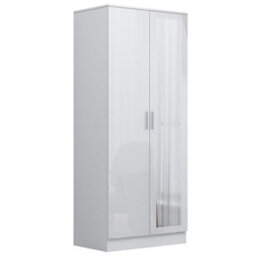 Reflect 2 Door Mirror Wardrobe, 5 Drawer Chest, 2X 2 Drawer Bedsides - White Gloss & Matt White - Modern Bedroom Furniture Set - thumbnail 7