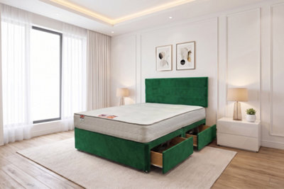 Knight Sleep York Emerald Plush 4Ft6 Hybrid Sprung Orthopaedic Divan Bed Set 4 Drawers With Upholstered Headboard - Double - image 1