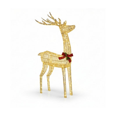 Pegdev - Pdl - 127Cm Gold Rattan Led Christmas Reindeer Outdoor Decoration With 450 Warm White Lights Weather Resistant Display - image 1
