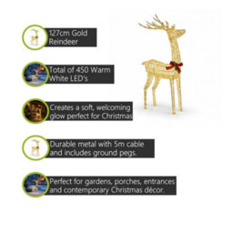 Pegdev - Pdl - 127Cm Gold Rattan Led Christmas Reindeer Outdoor Decoration With 450 Warm White Lights Weather Resistant Display - thumbnail 2