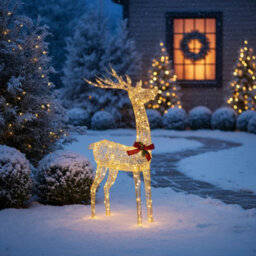 Pegdev - Pdl - 127Cm Gold Rattan Led Christmas Reindeer Outdoor Decoration With 450 Warm White Lights Weather Resistant Display - thumbnail 3