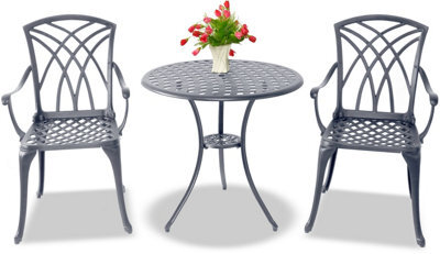Centurion Supports Oshowa Luxurious Garden And Patio Table And 2 Large Chairs With Armrests Cast Aluminium Bistro Set Grey - image 1
