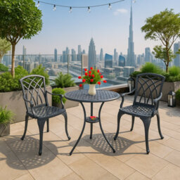 Centurion Supports Oshowa Luxurious Garden And Patio Table And 2 Large Chairs With Armrests Cast Aluminium Bistro Set Grey - thumbnail 9