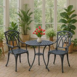 Centurion Supports Oshowa Luxurious Garden And Patio Table And 2 Large Chairs With Armrests Cast Aluminium Bistro Set Grey - thumbnail 7