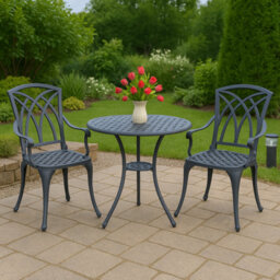Centurion Supports Oshowa Luxurious Garden And Patio Table And 2 Large Chairs With Armrests Cast Aluminium Bistro Set Grey - thumbnail 4
