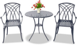 Centurion Supports Oshowa Luxurious Garden And Patio Table And 2 Large Chairs With Armrests Cast Aluminium Bistro Set Grey - thumbnail 1