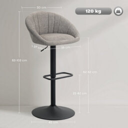 Homcom Swivel Bar Stools Set Of 2 Height Adjustable Bar Chairs Grey - thumbnail 3