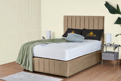 UKBEDFURNITURE Hamilton Plush Beige End Opening Divan Ottoman Bed With 54 Inch Headboard - image 1