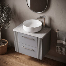 Balterley Belvide Partial Fluted 2 Drawer Wall Hung Vanity Unit With Bellato Grey Laminate Worktop - 600mm - Satin Grey - thumbnail 3